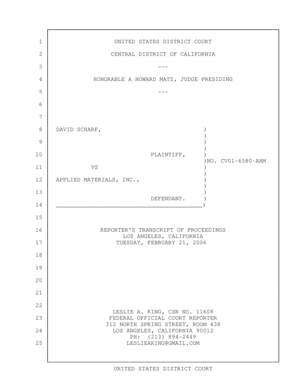Product picture 022106 DAVID SCHARF V APPLIED MATERIALS CV01-6580-AHM